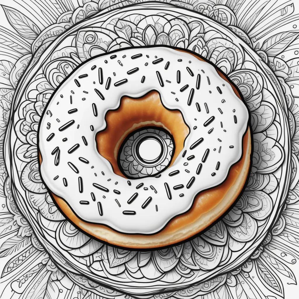 Colorful donut on coloring page with icing and sprinkles