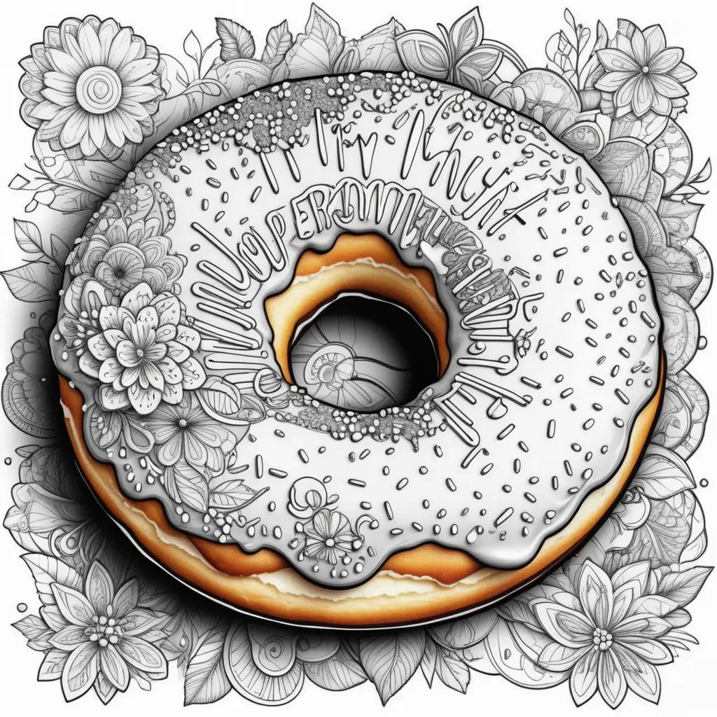 Colorful donut surrounded by flowers and leaves