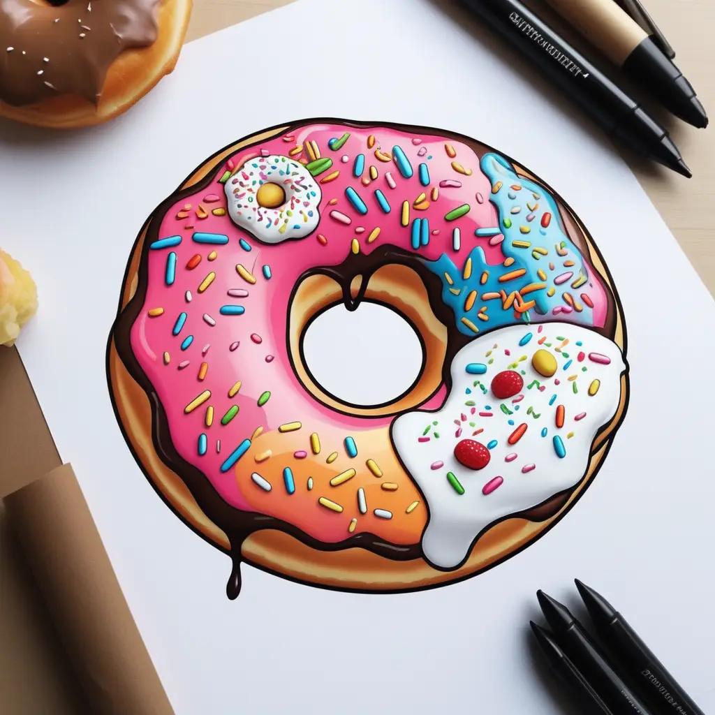 Colorful donut with sprinkles and chocolate drizzle