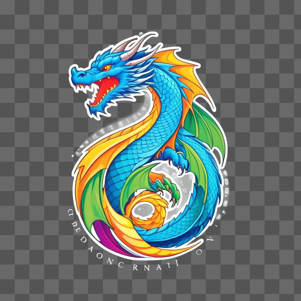 Colorful dragon logo on a blue background