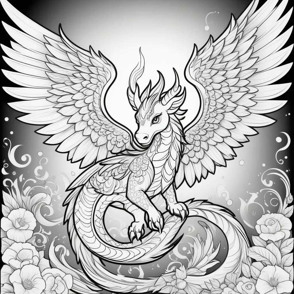 Colorful dragon with wings of fire coloring pages