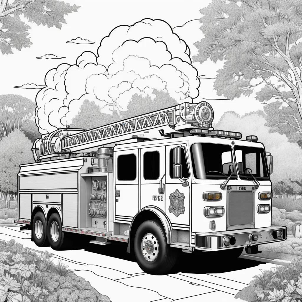 Colorful drawing of a fire truck on a city street