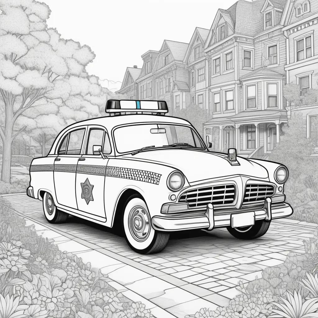 Colorful drawing of a police car on a city street