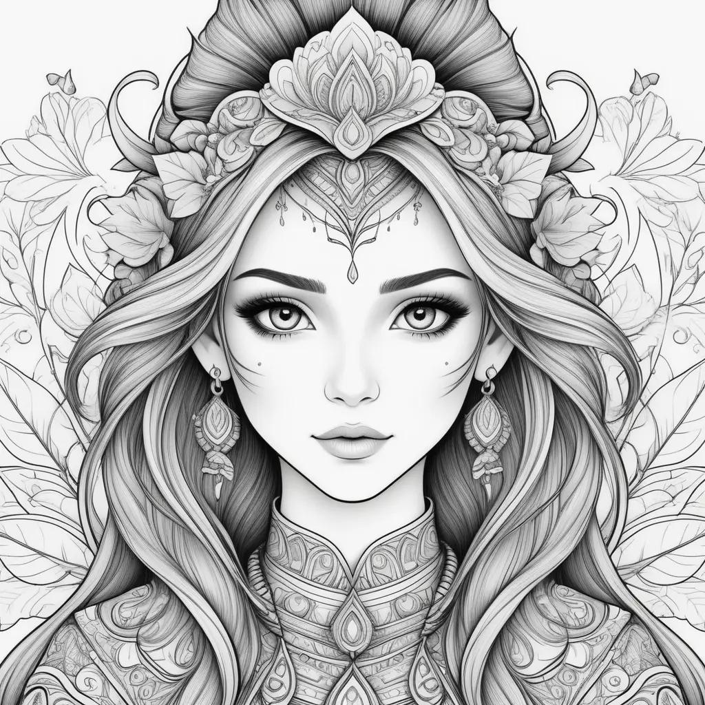 Colorful drawing of a woman in an avatar coloring page