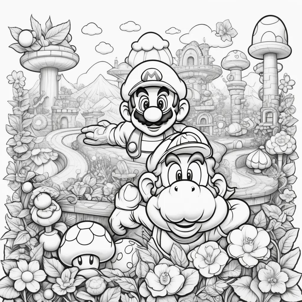 Colorful drawings of Mario and Yoshi on pages