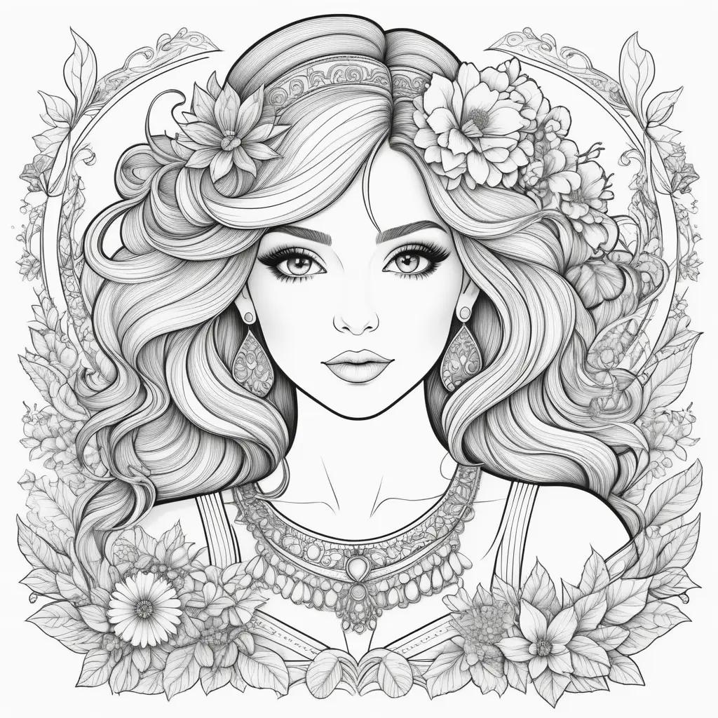 Colorful drawings of pretty ladies for coloring pages