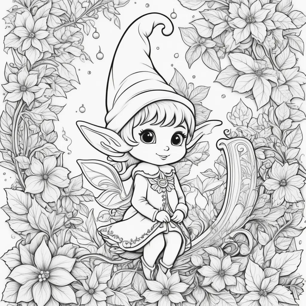 Colorful elf on shelf in black and white coloring pages