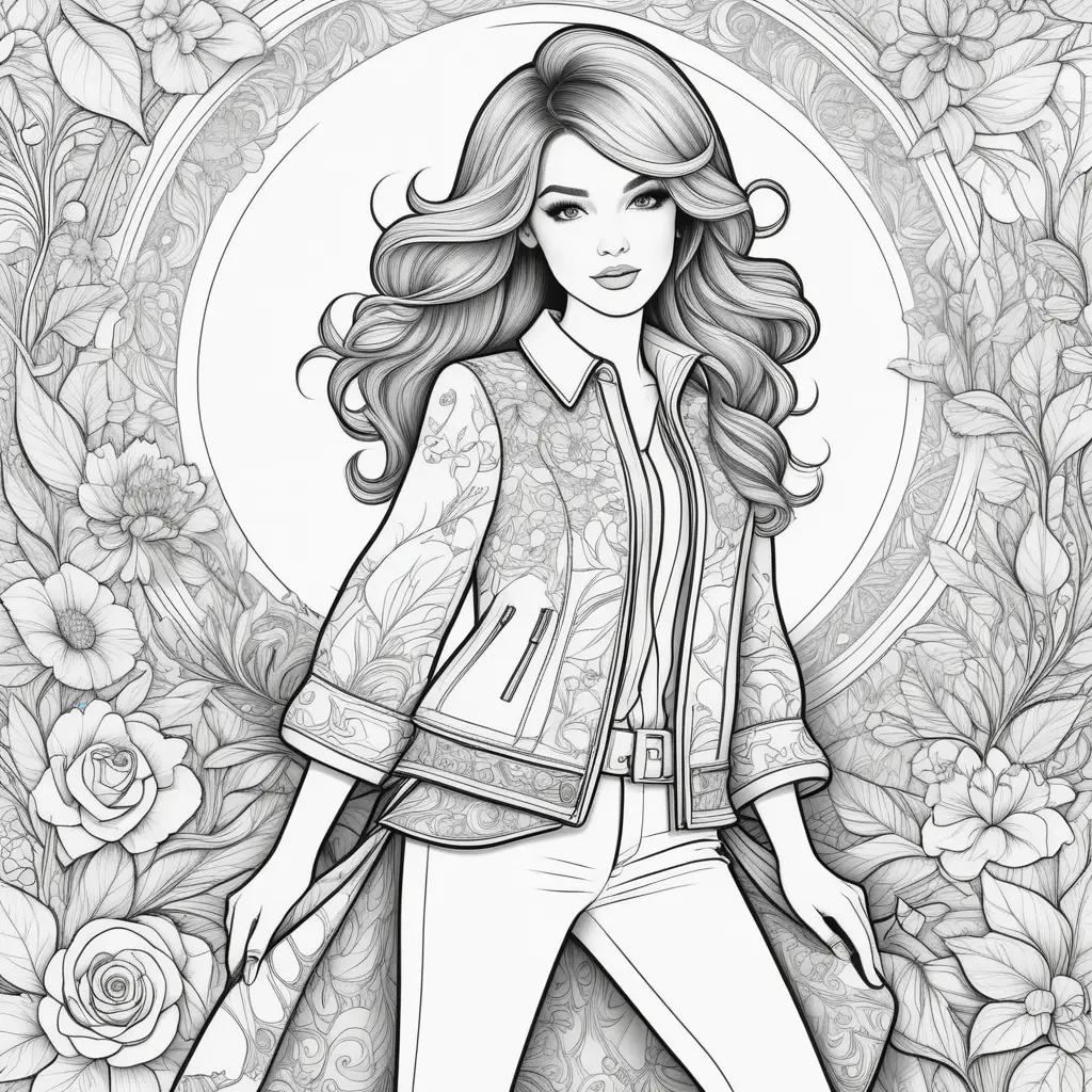 Colorful fashion coloring pages with a woman