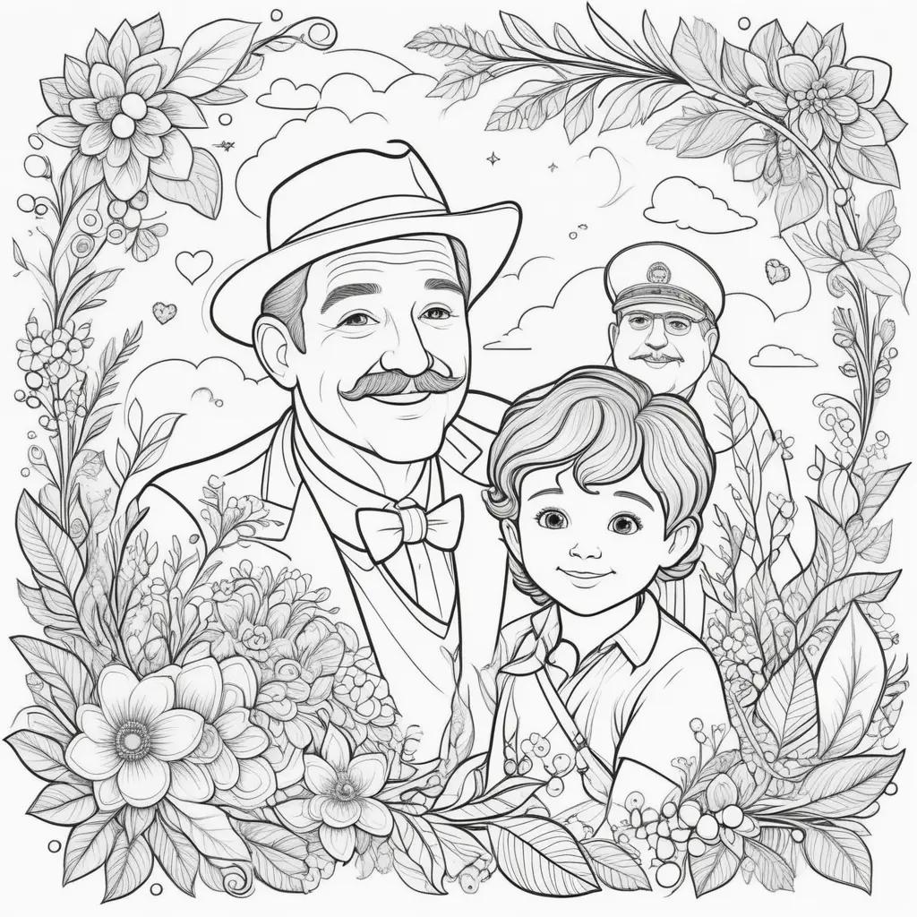 Colorful fathers day coloring pages featuring a man and child