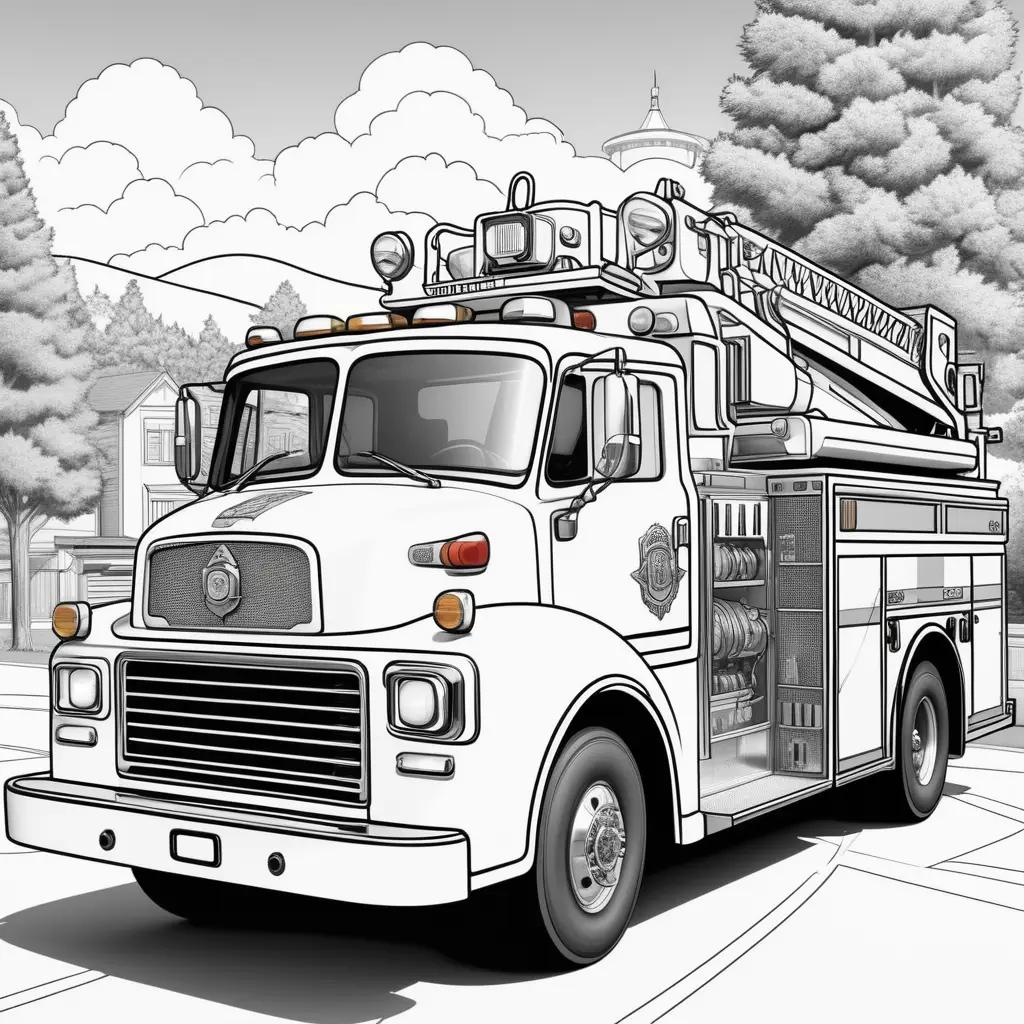 Colorful fire truck illustrations with black and white background