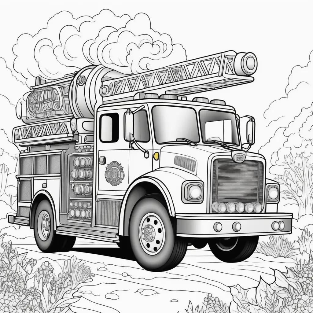 Colorful fire truck on a white page