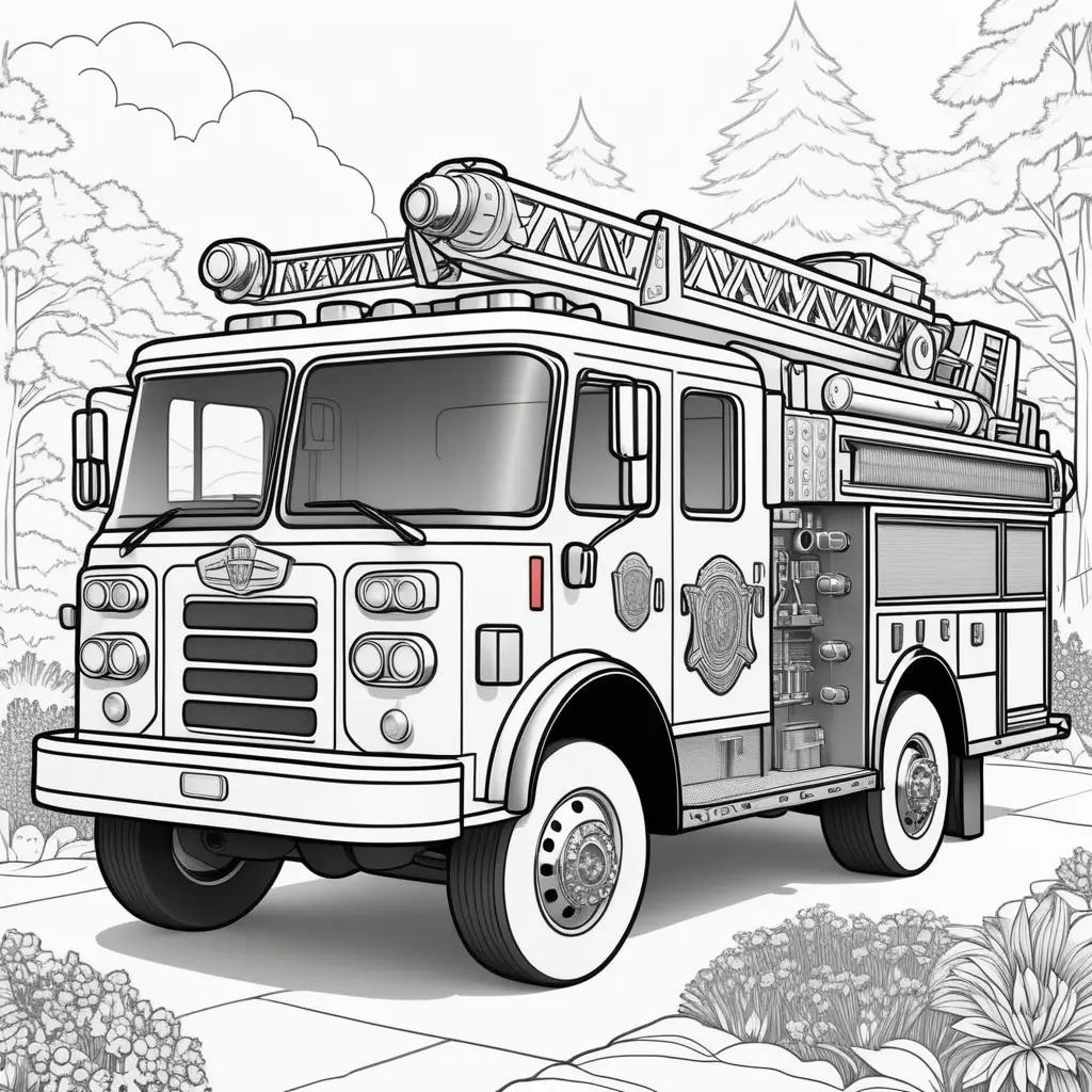 Colorful firetruck drawing with white lines