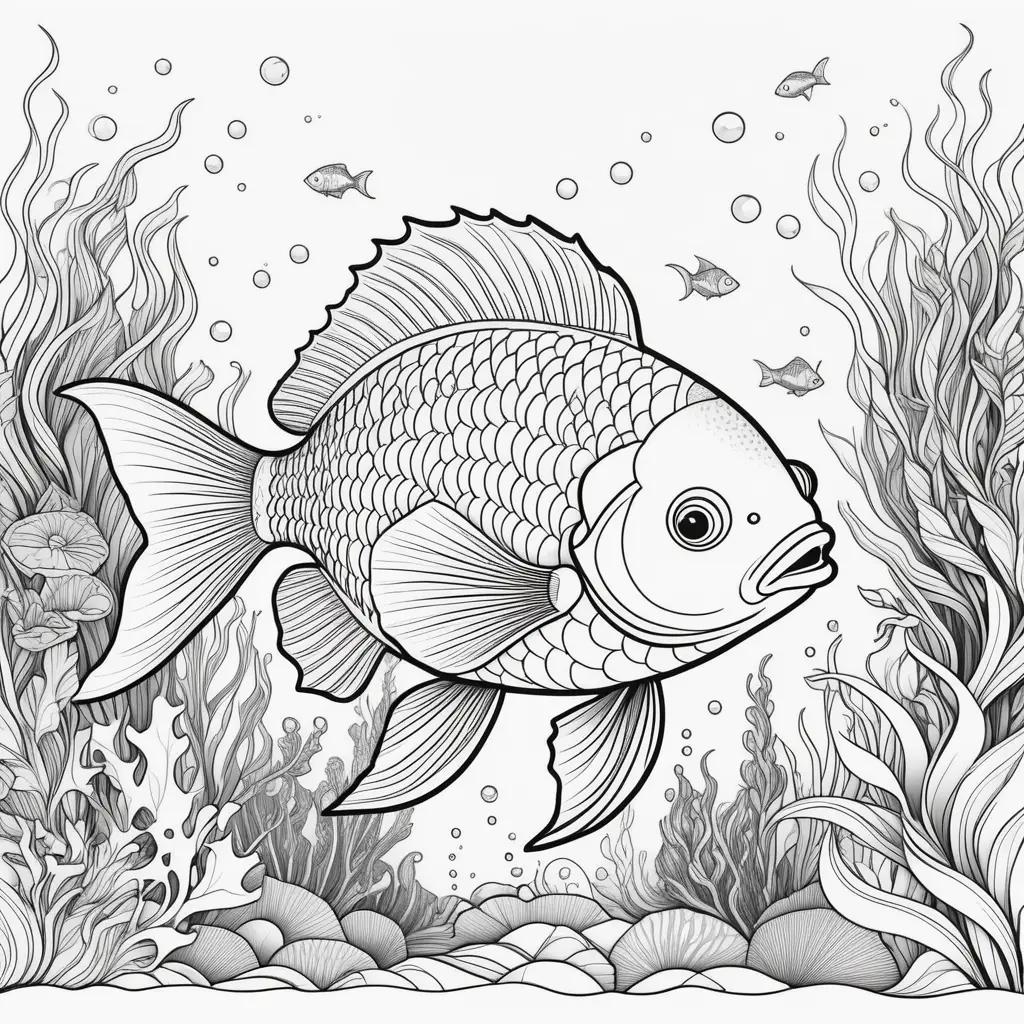 Colorful fish in an ocean coloring page