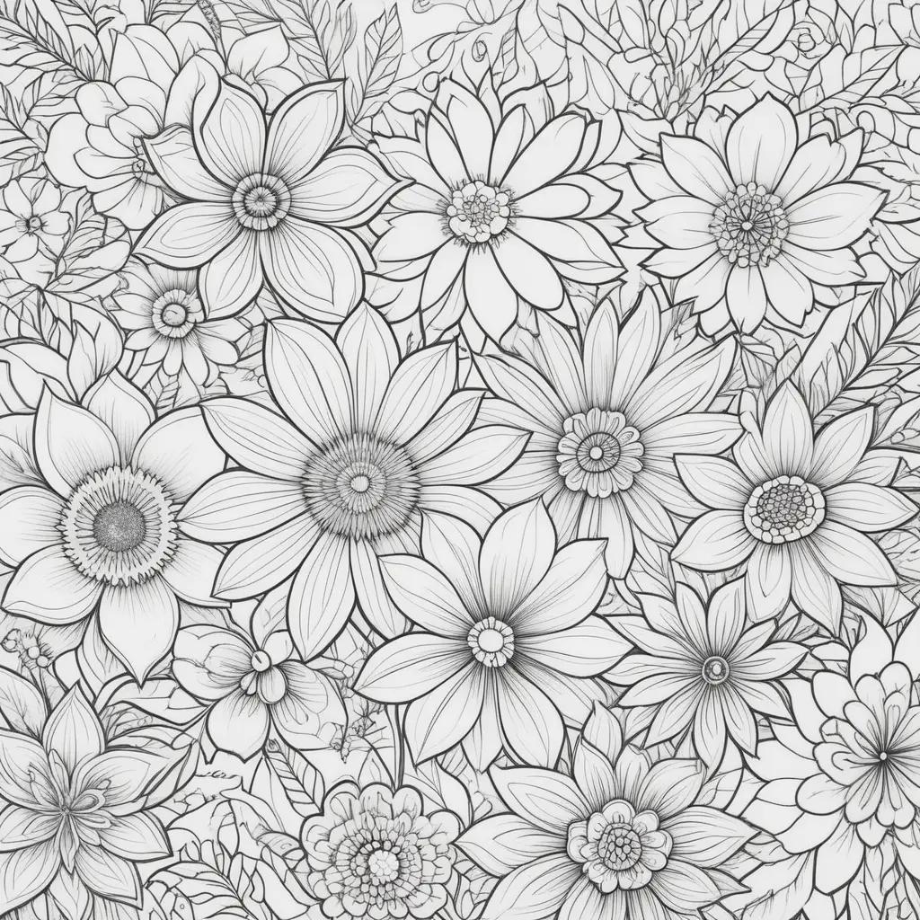 Colorful floral coloring pages for adults and kids