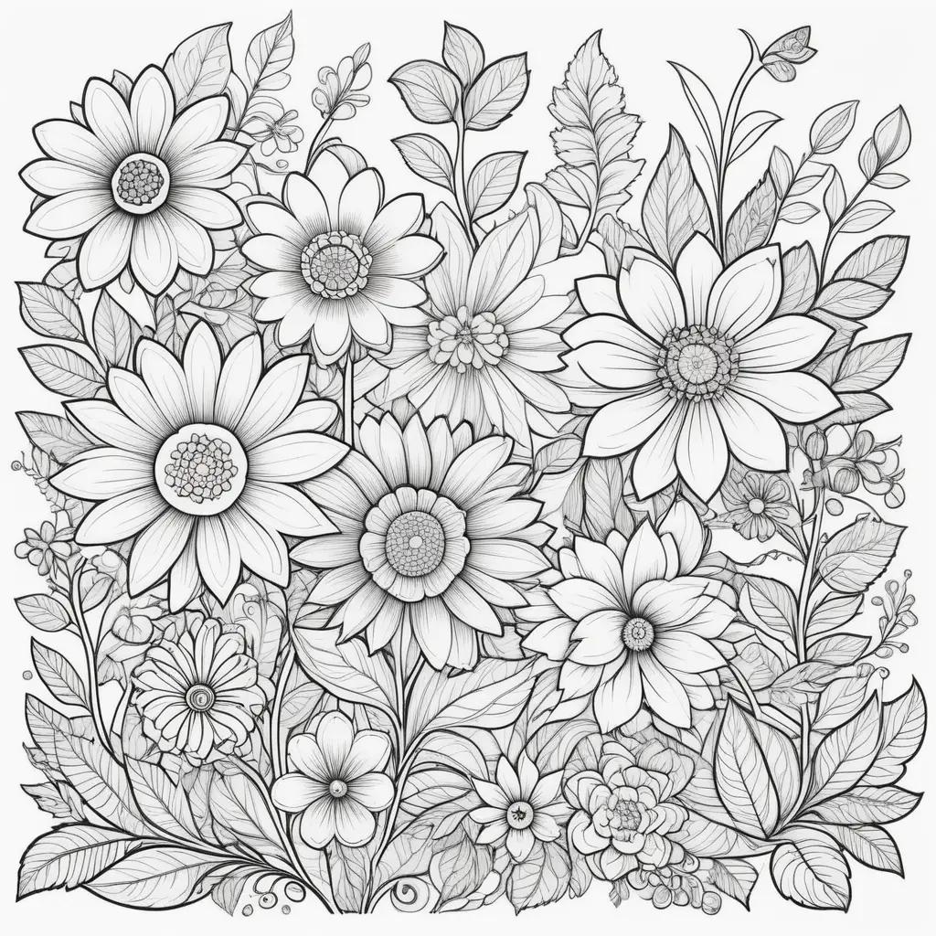 Colorful floral design in black and white