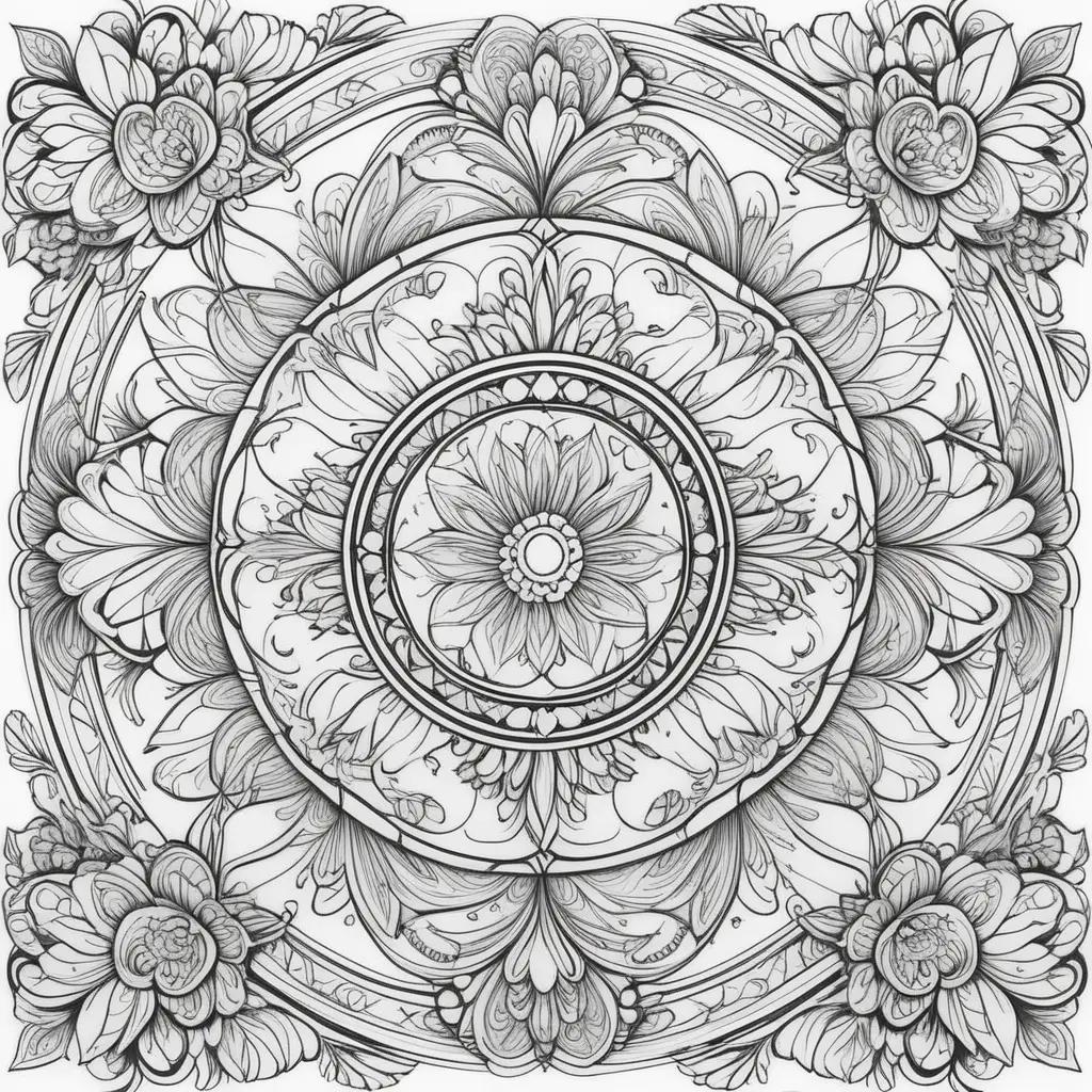 Colorful floral design on a black and white page