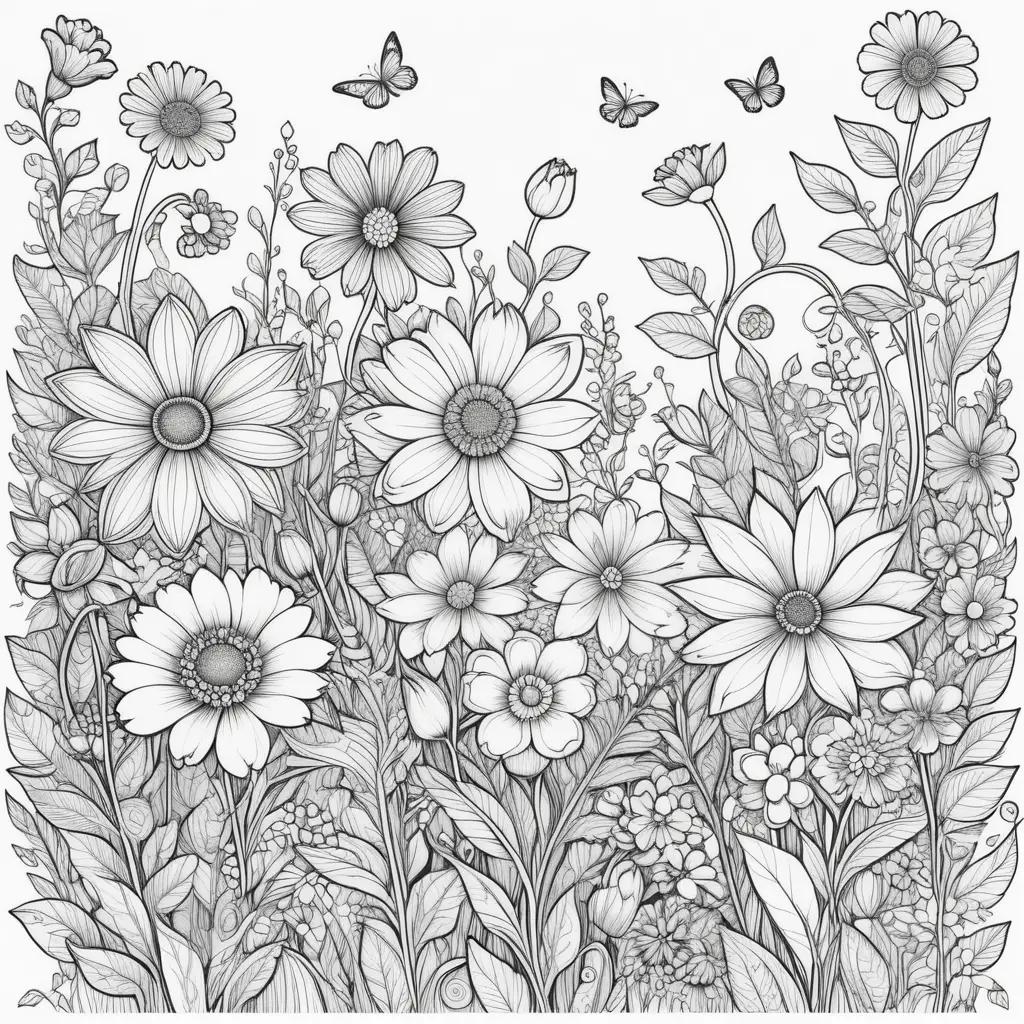 Colorful floral designs in black and white