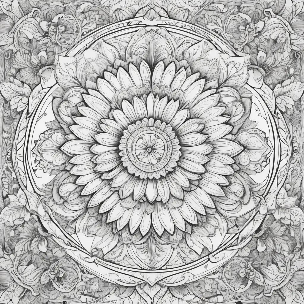 Colorful floral designs in black and white for adults to color