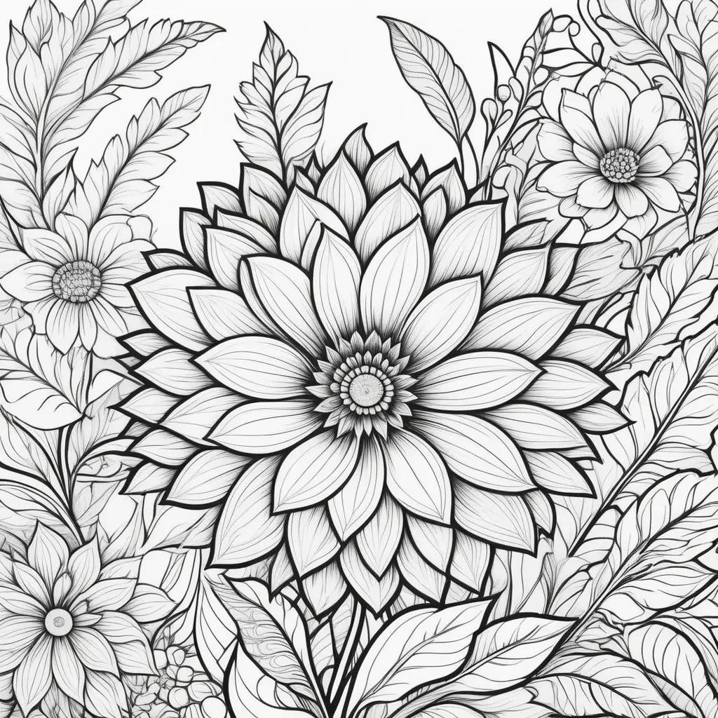 Colorful floral designs on black and white coloring pages