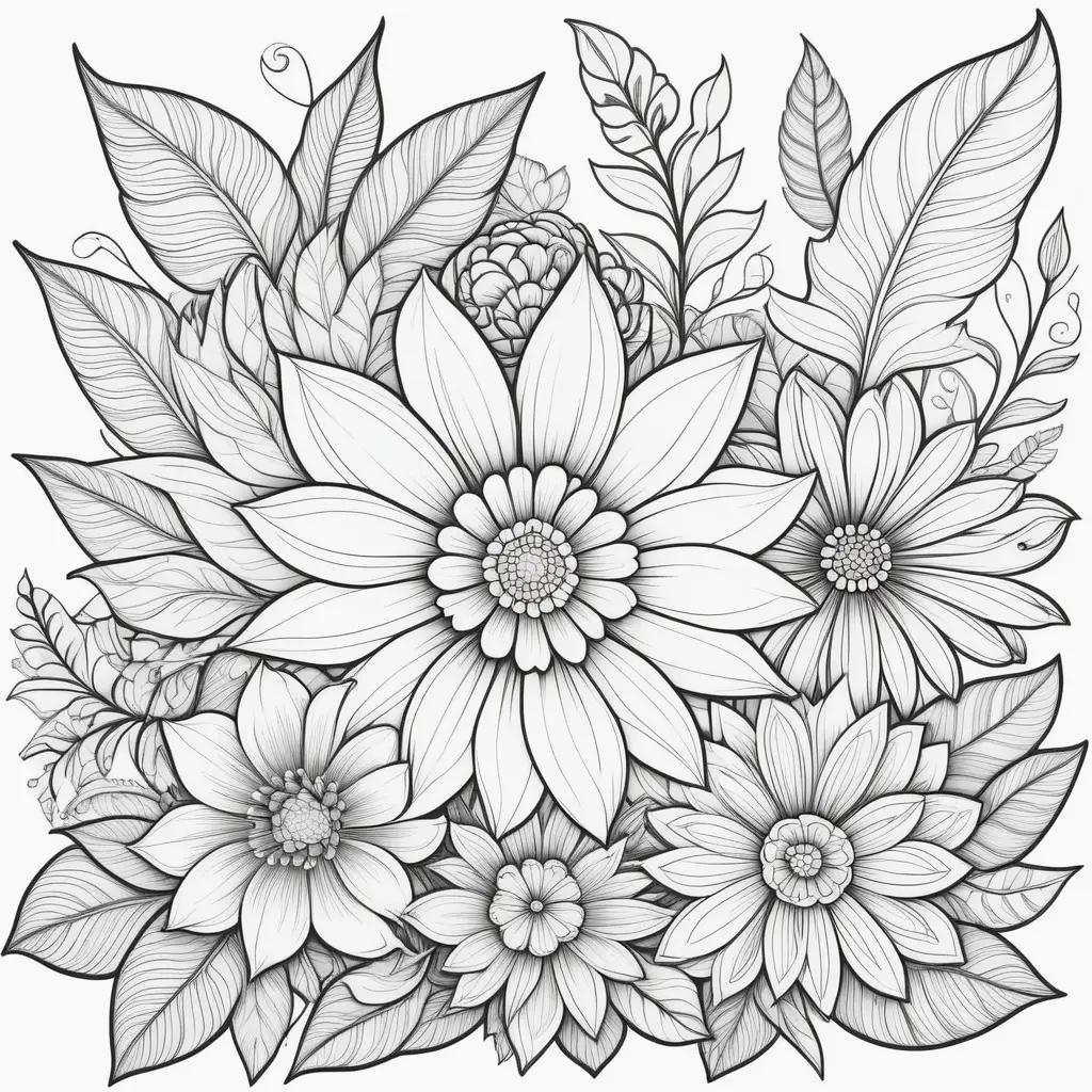 Colorful floral drawing on a coloring page