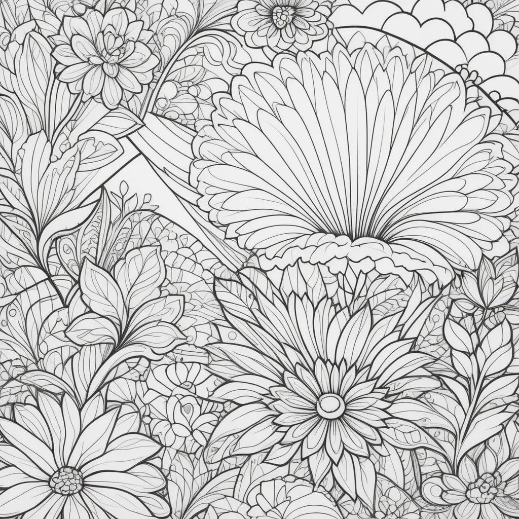 Colorful floral patterns in black and white on a free printable adult coloring pages