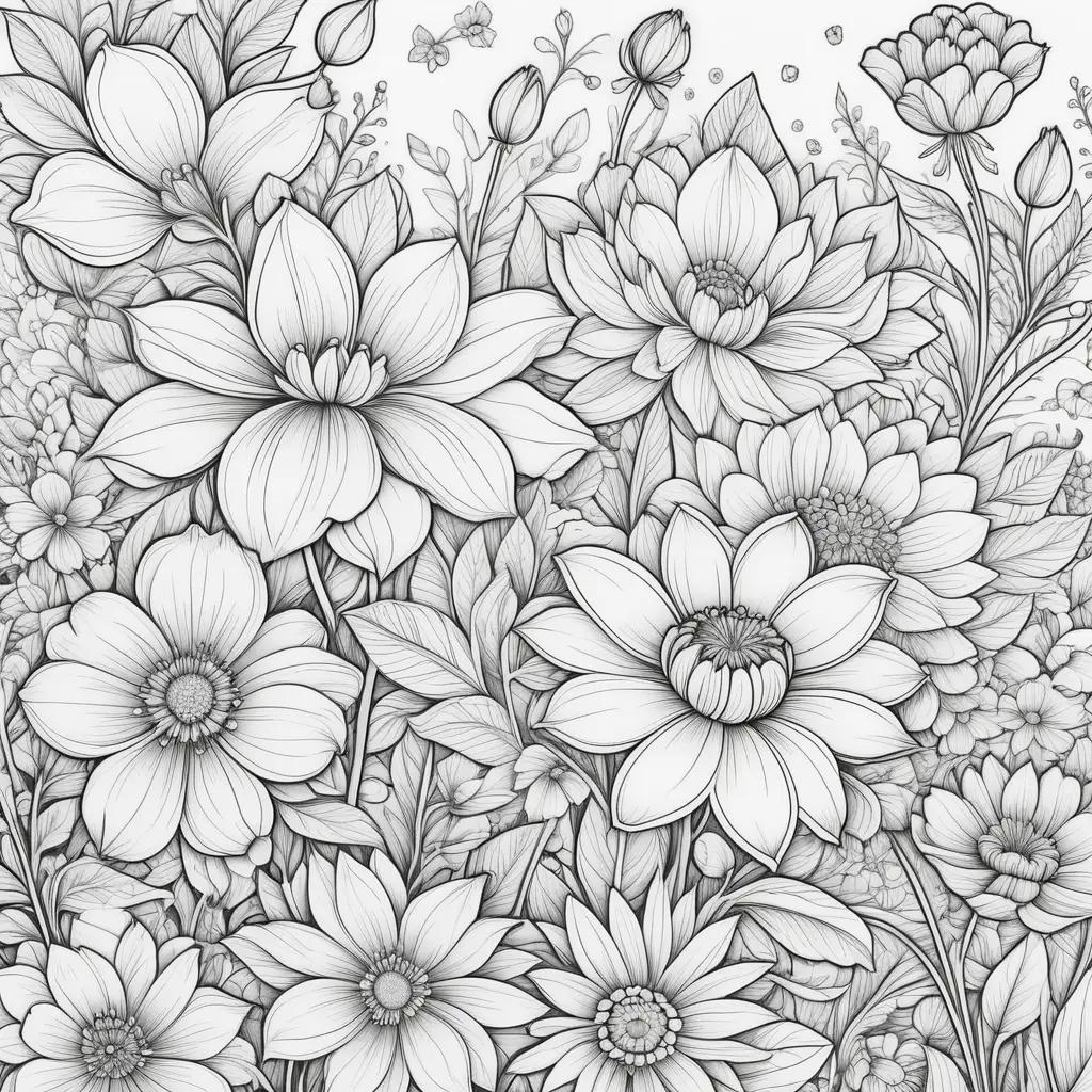 Colorful floral sketch in black and white