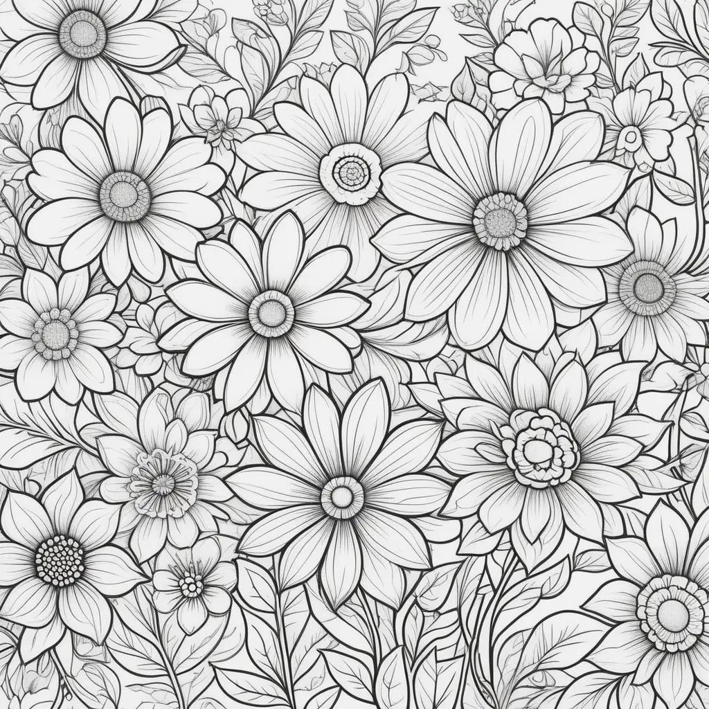 Colorful flower art on black and white pages