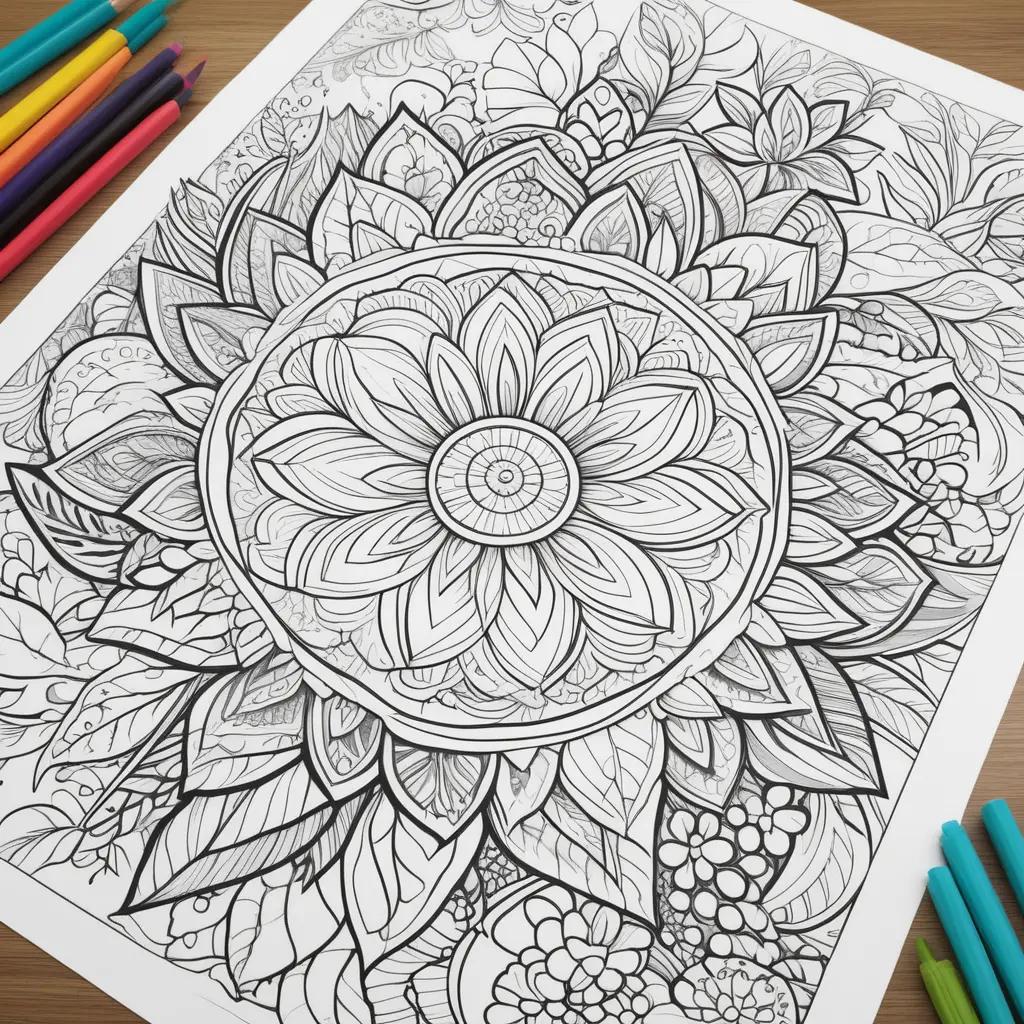 Colorful flower design on printable summer coloring pages