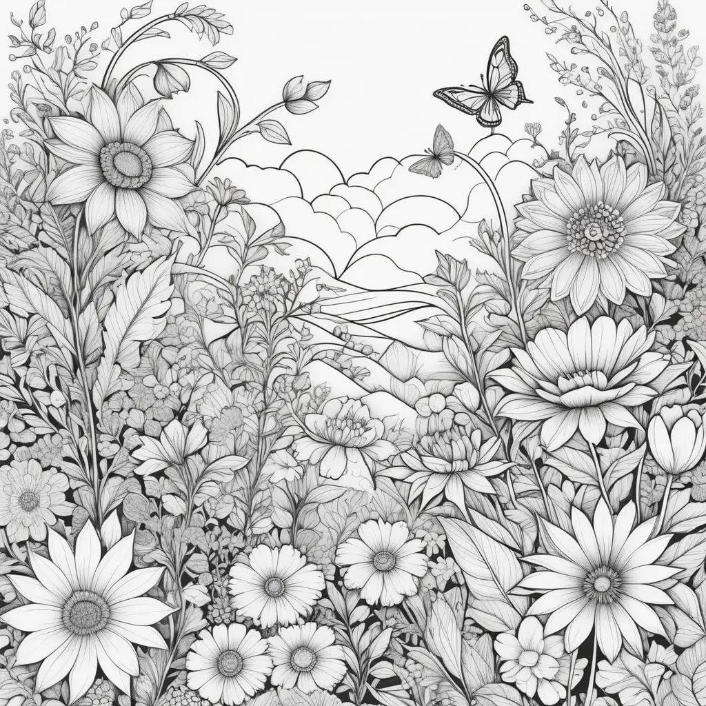 Colorful flower illustrations on black and white pages