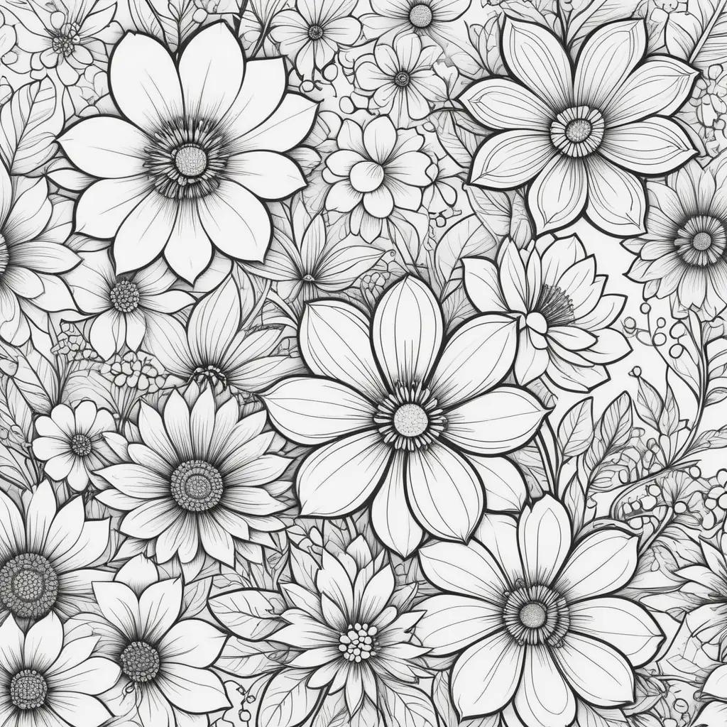 Colorful flower pages in black and white