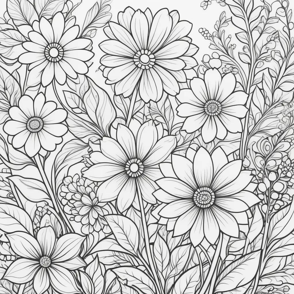 Colorful flowers coloring pages with different designs