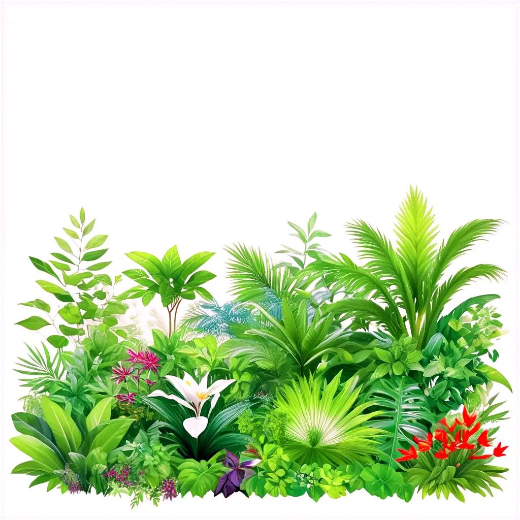 Colorful foliage in a garden with flowers and plants