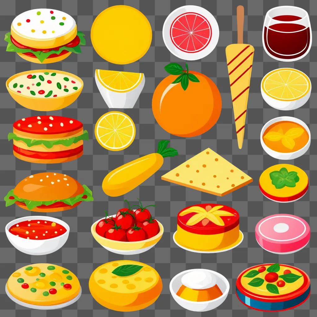 Colorful food clipart display with different types of food