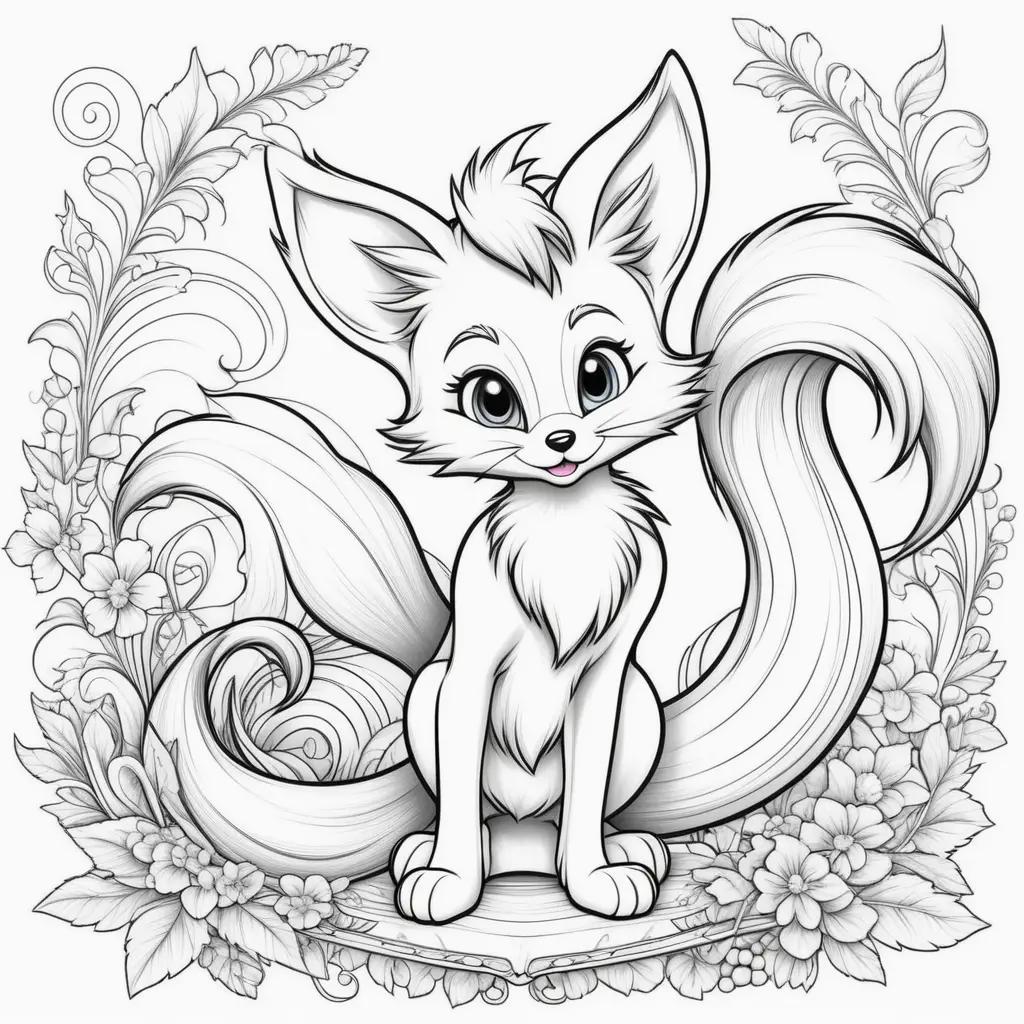 Colorful fox coloring pages with tails