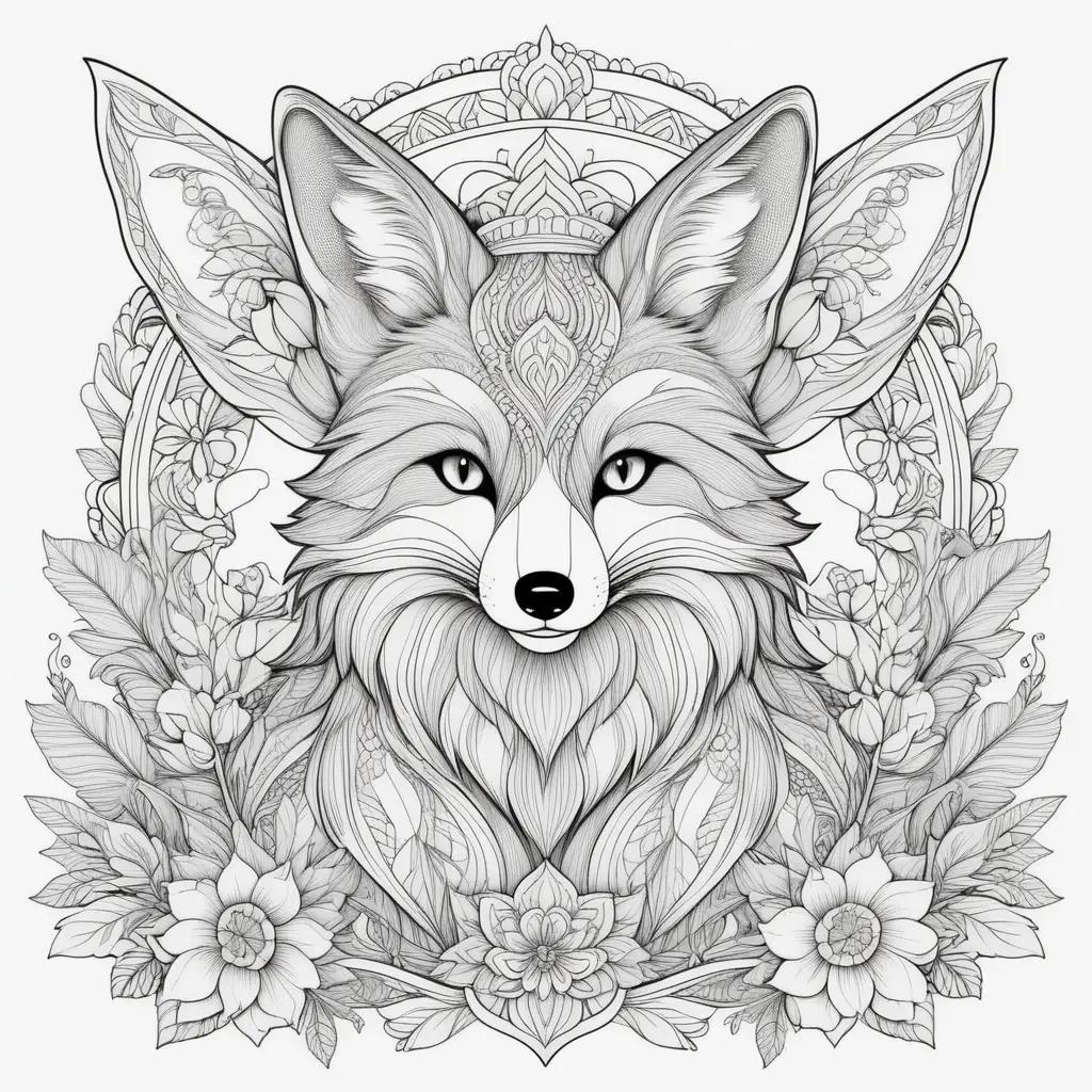 Colorful fox illustration in black and white