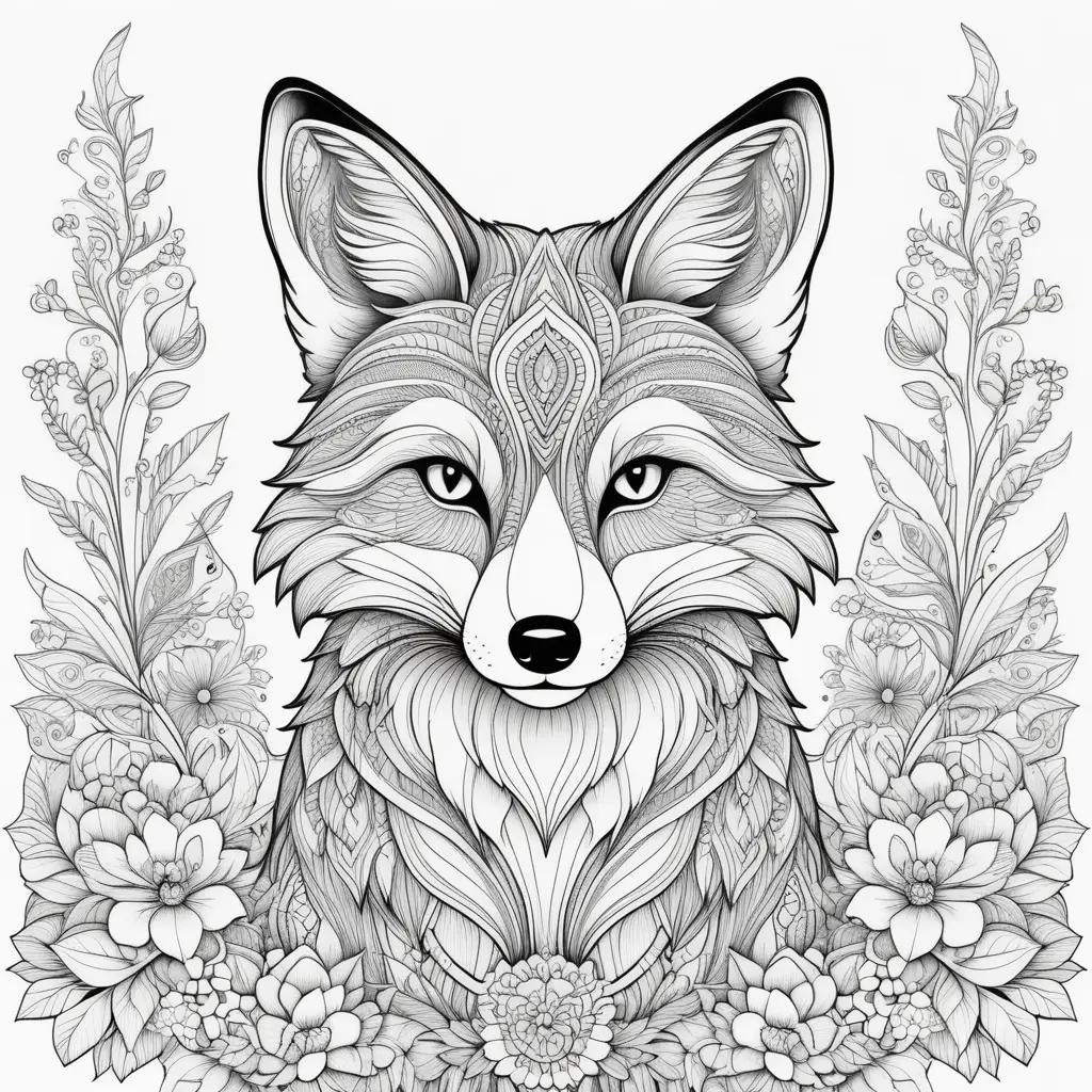 Colorful fox in floral pattern with intricate details