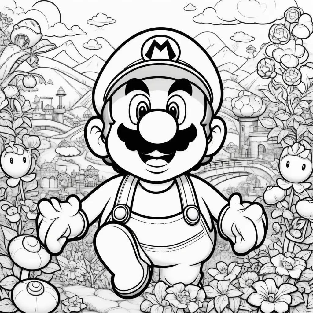 Colorful free Mario coloring pages with cartoon characters