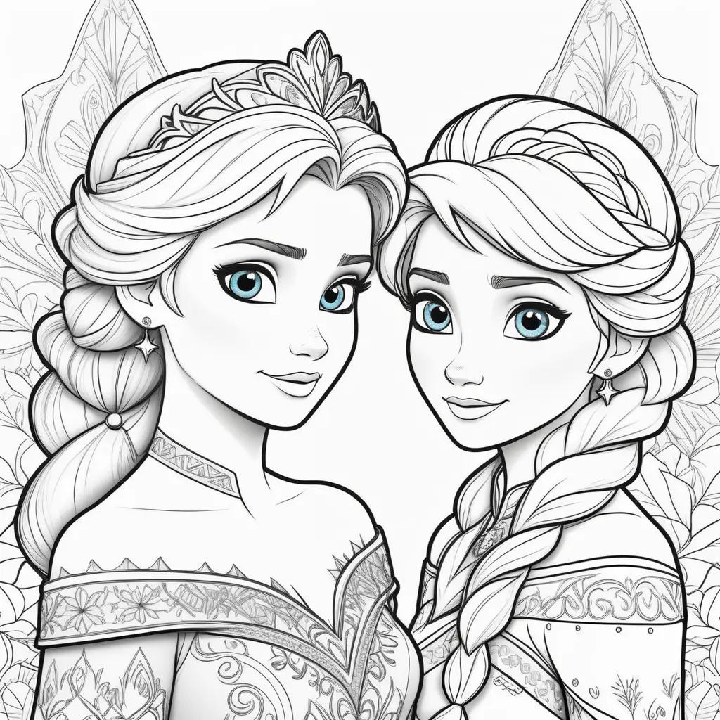 Colorful frozen coloring pages of anna and elsa