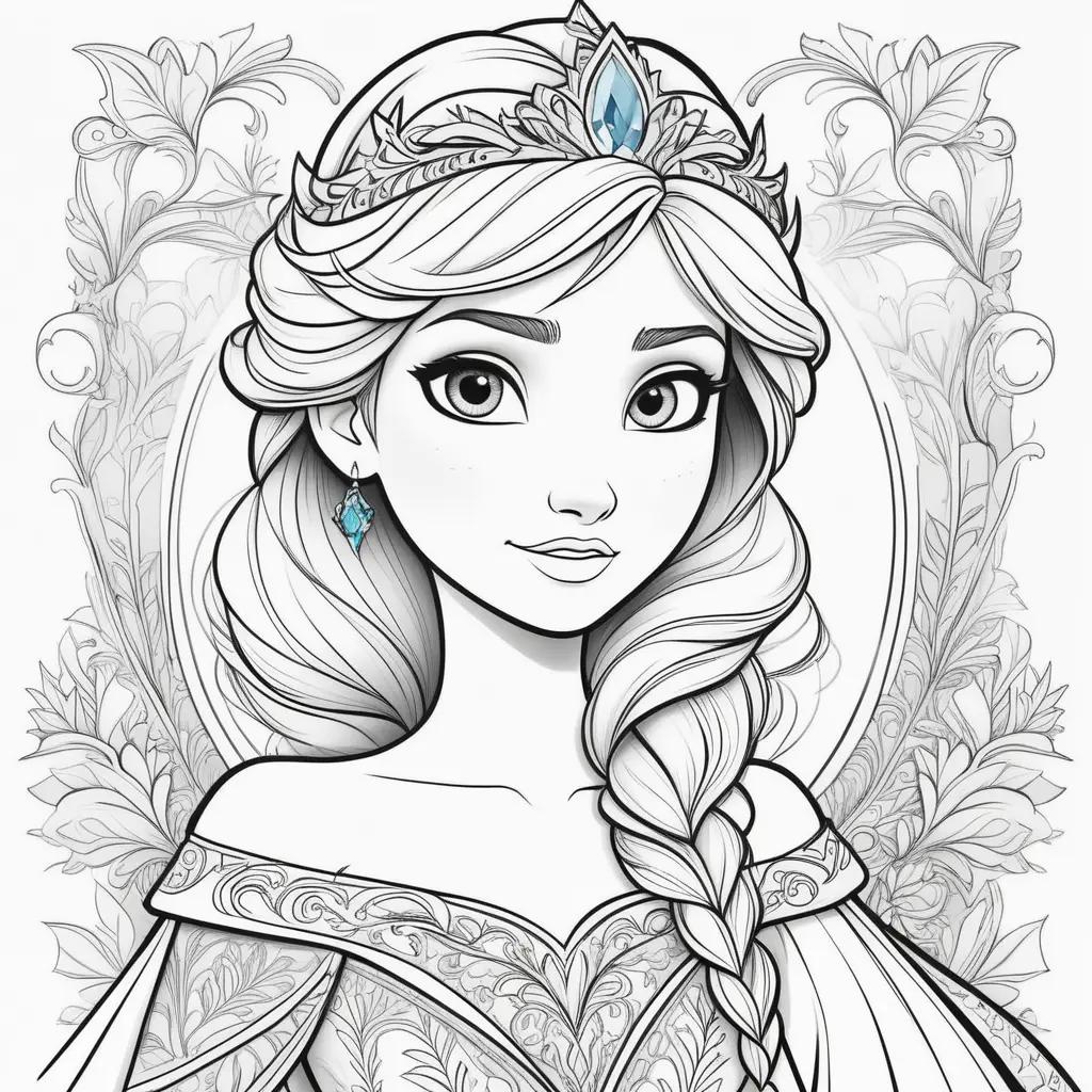 Colorful frozen princess drawing with a crown and earrings