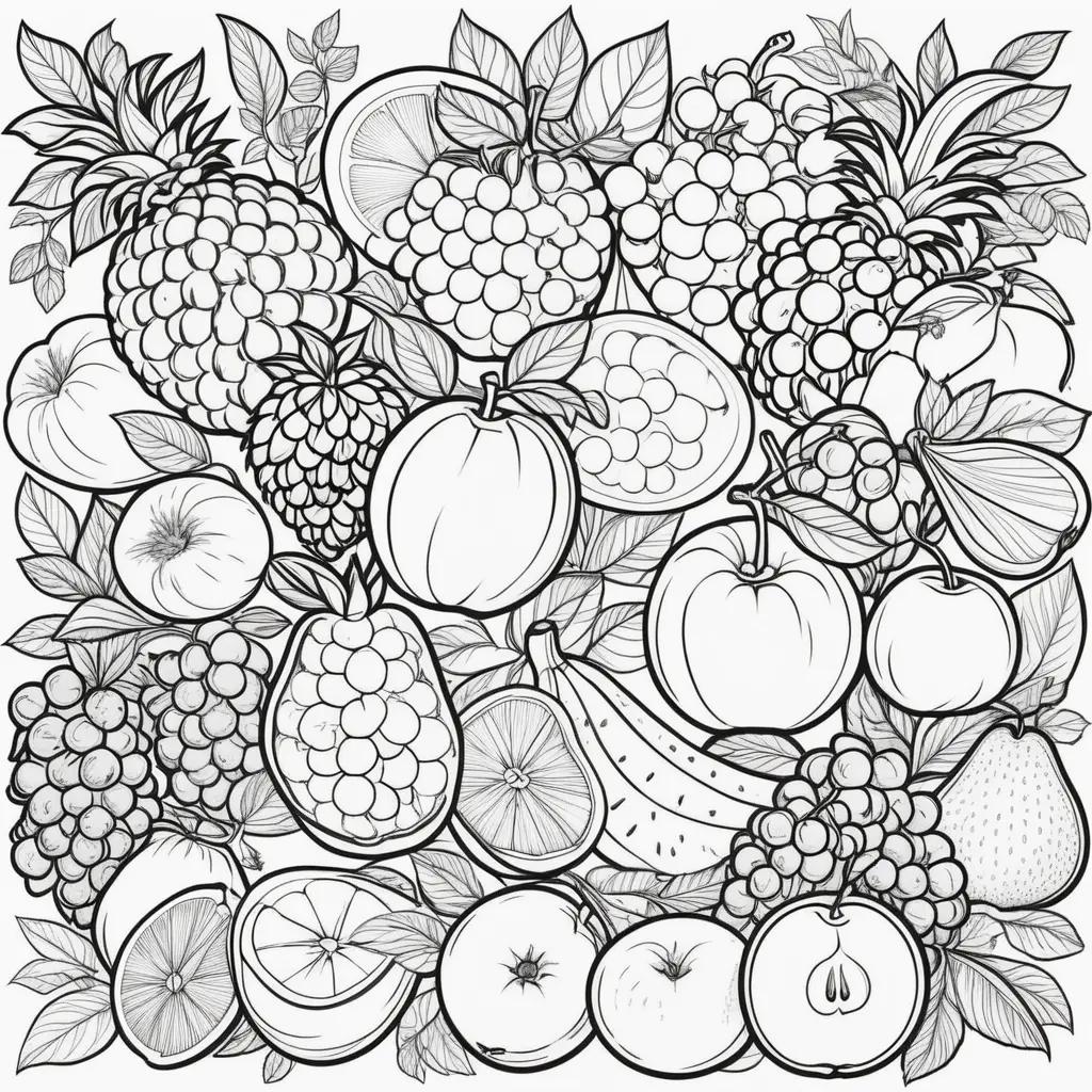 Colorful fruit coloring pages for adults and kids