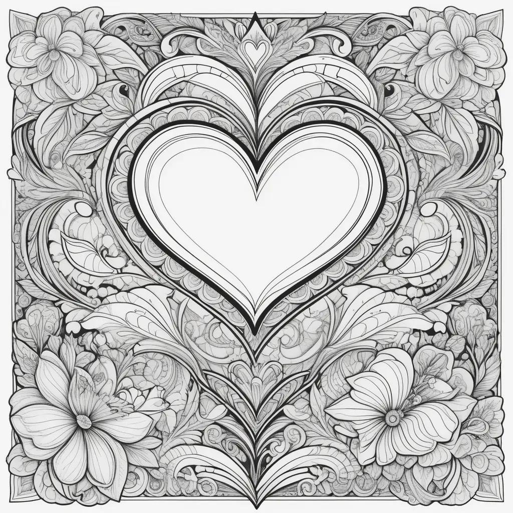 Colorful heart surrounded by flowers on a love coloring pages