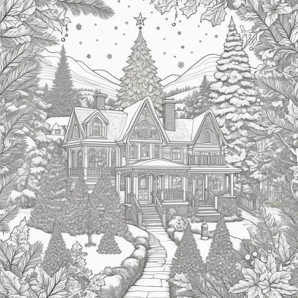 Colorful holiday scene on a coloring page