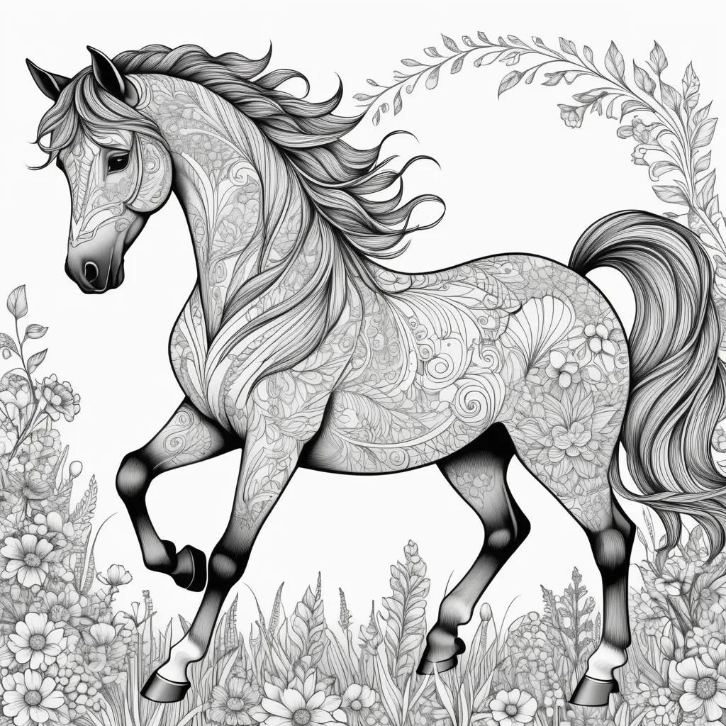 Colorful horse coloring pages for adults with detailed designs