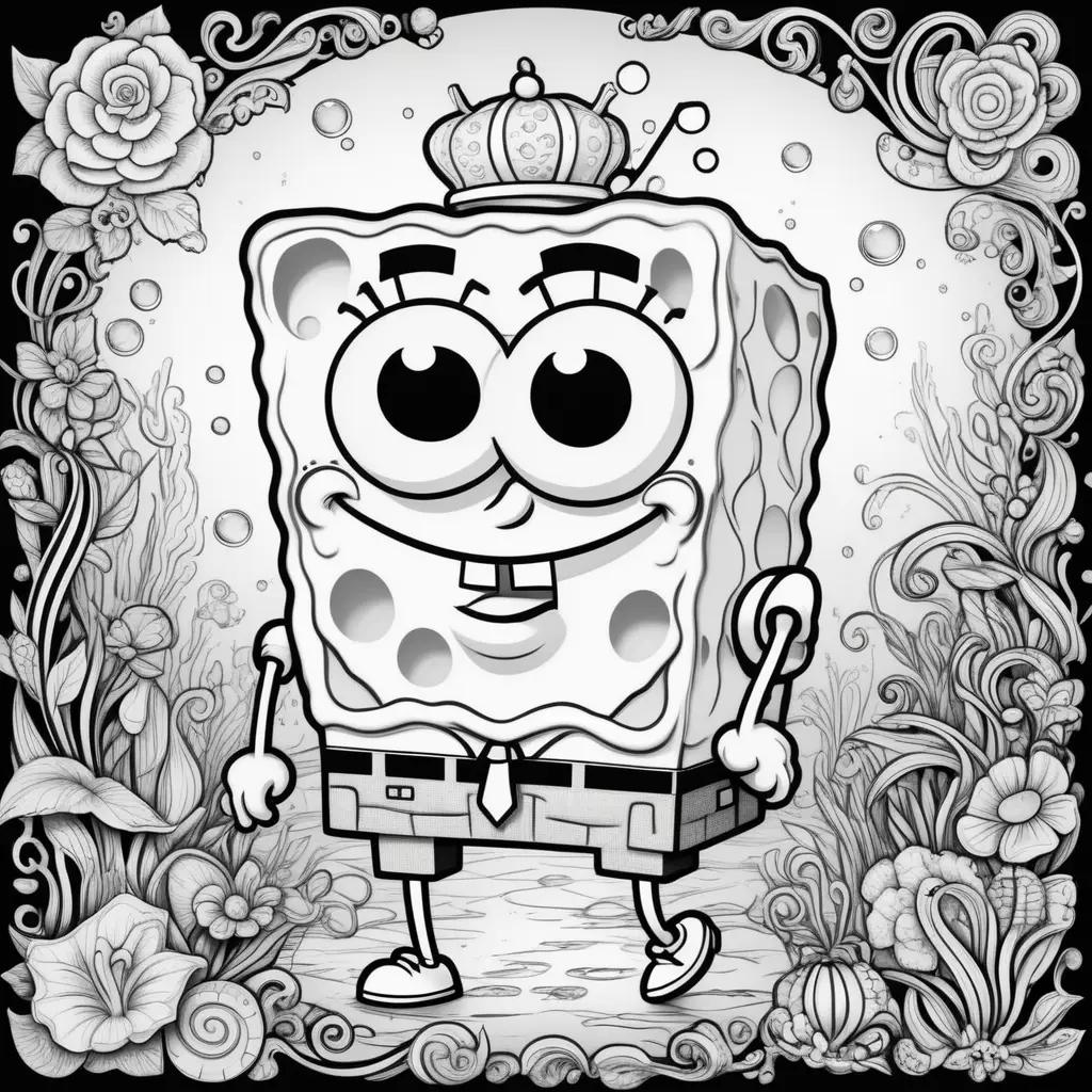 Colorful illustration of SpongeBob with crown and flower