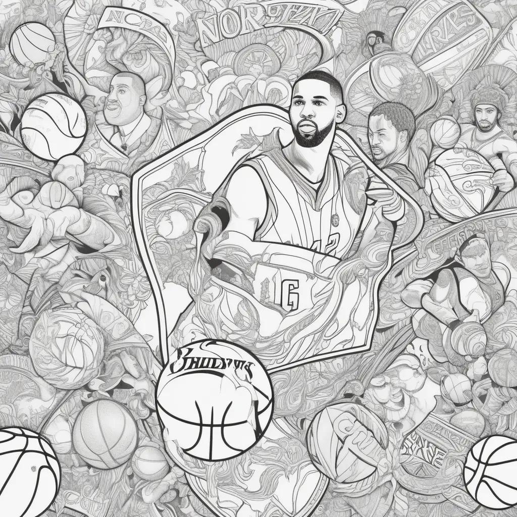 さまざまなバスケットボールを持つバスケットボール選手のカラフルなイラスト