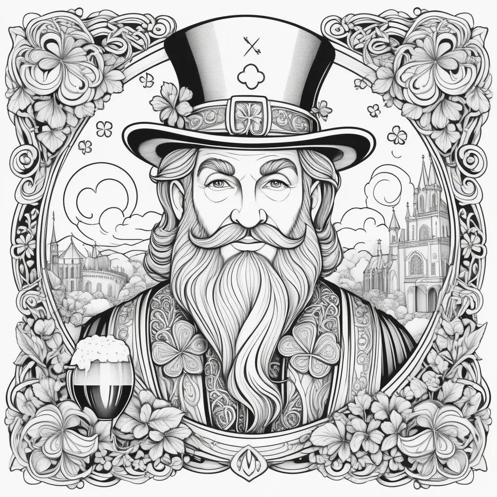 Colorful illustration of a man with a hat and beard on Saint Patricks Day