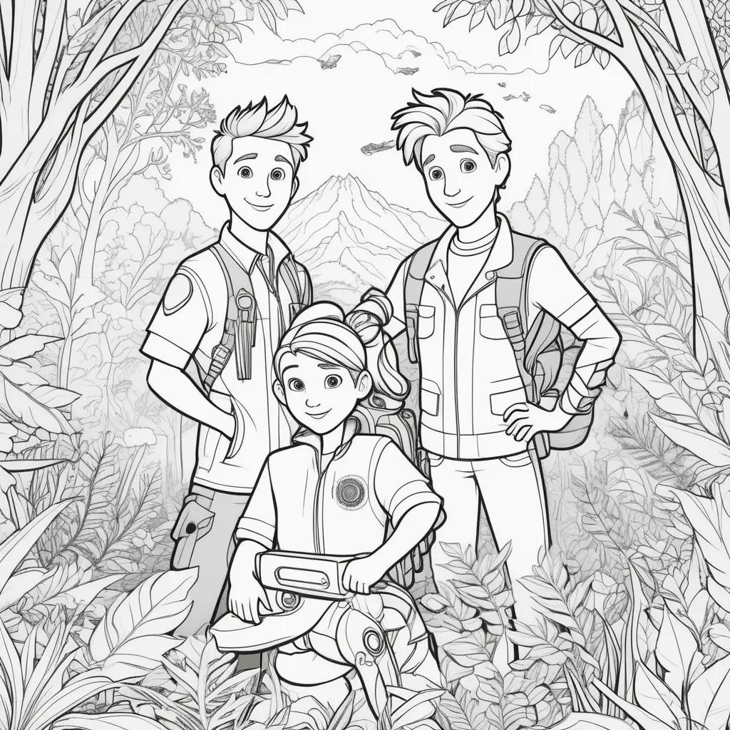 Colorful illustrations of the Wild Kratts family in a forest