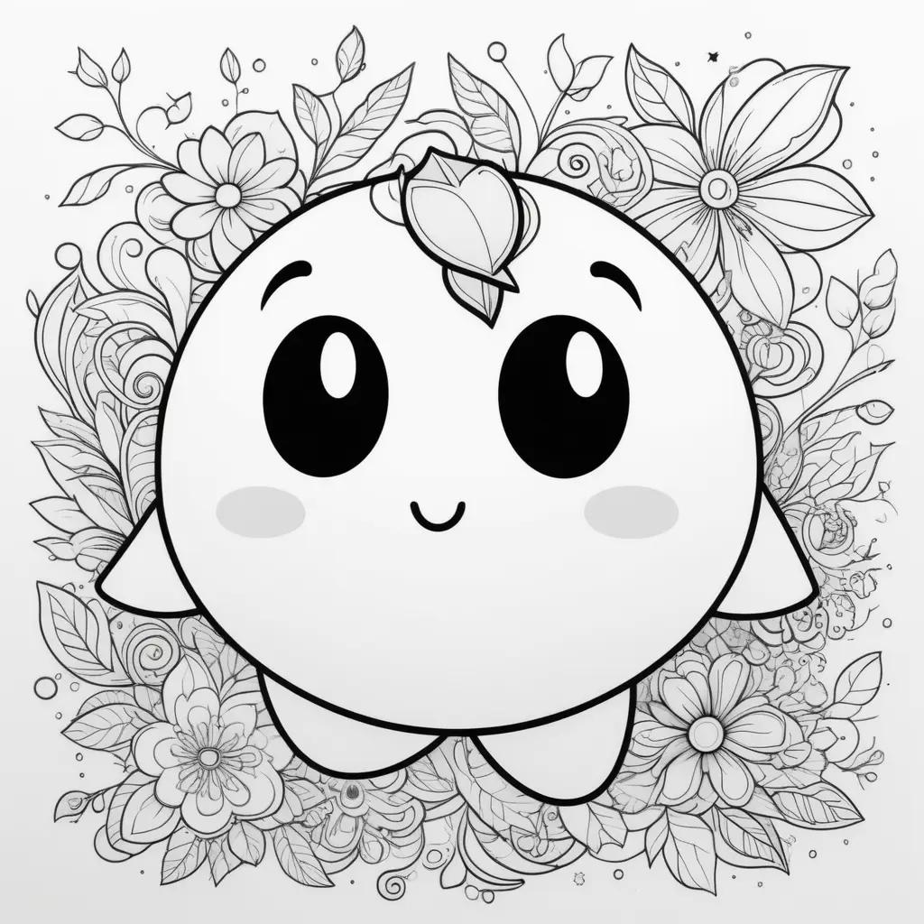 Colorful kirby coloring page with flowers