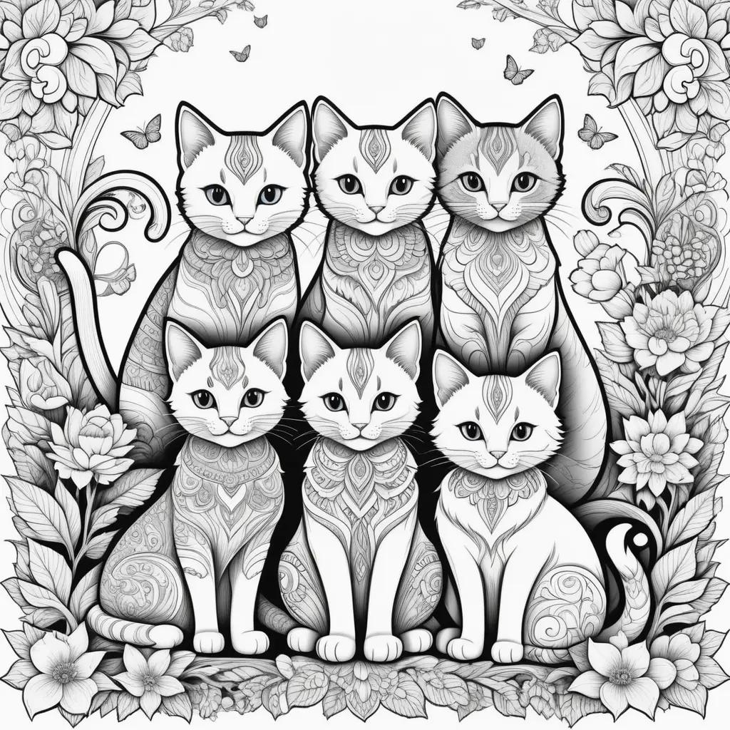 Colorful kitties in a floral frame