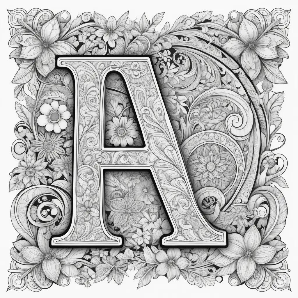 Colorful letter A with flowers and leaves